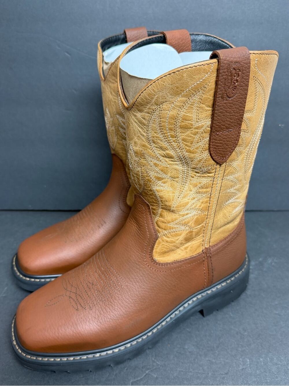 NEW JB Dillon Men's Reserve Leather Cowboy Boots Oak Honey Square Toe SIZE 9 EW